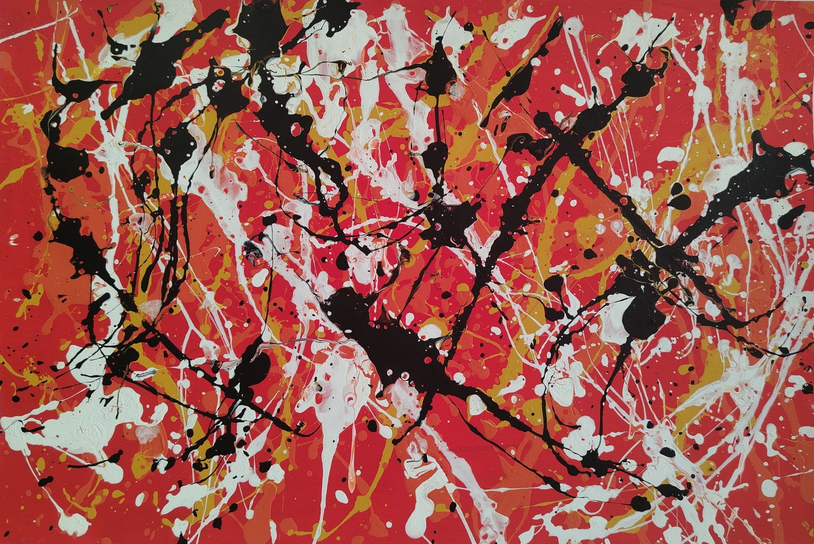 Jackson Pollock Abstract Painting on Cardboard.: Jackson Pollock Abstract Painting on Cardboard.Approx Painting Size: 18 x 12 Inches. Painting is done in the modern, abstract expressionist style for which Pollock is known. It is being sold in the ma