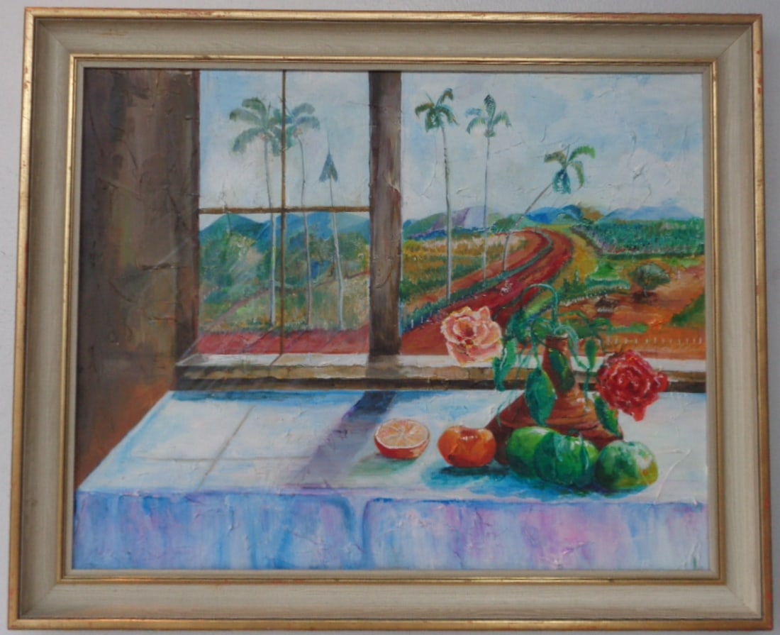 Original Contemporary Latin American Oil Painting: Original Contemporary Latin American Oil Painting-Dede La Ventana-by Michel P - Approx Painting Size: 30 x 24 Inches.Approx Painting Size: 34 1/2 x 28 1/2 Inches.