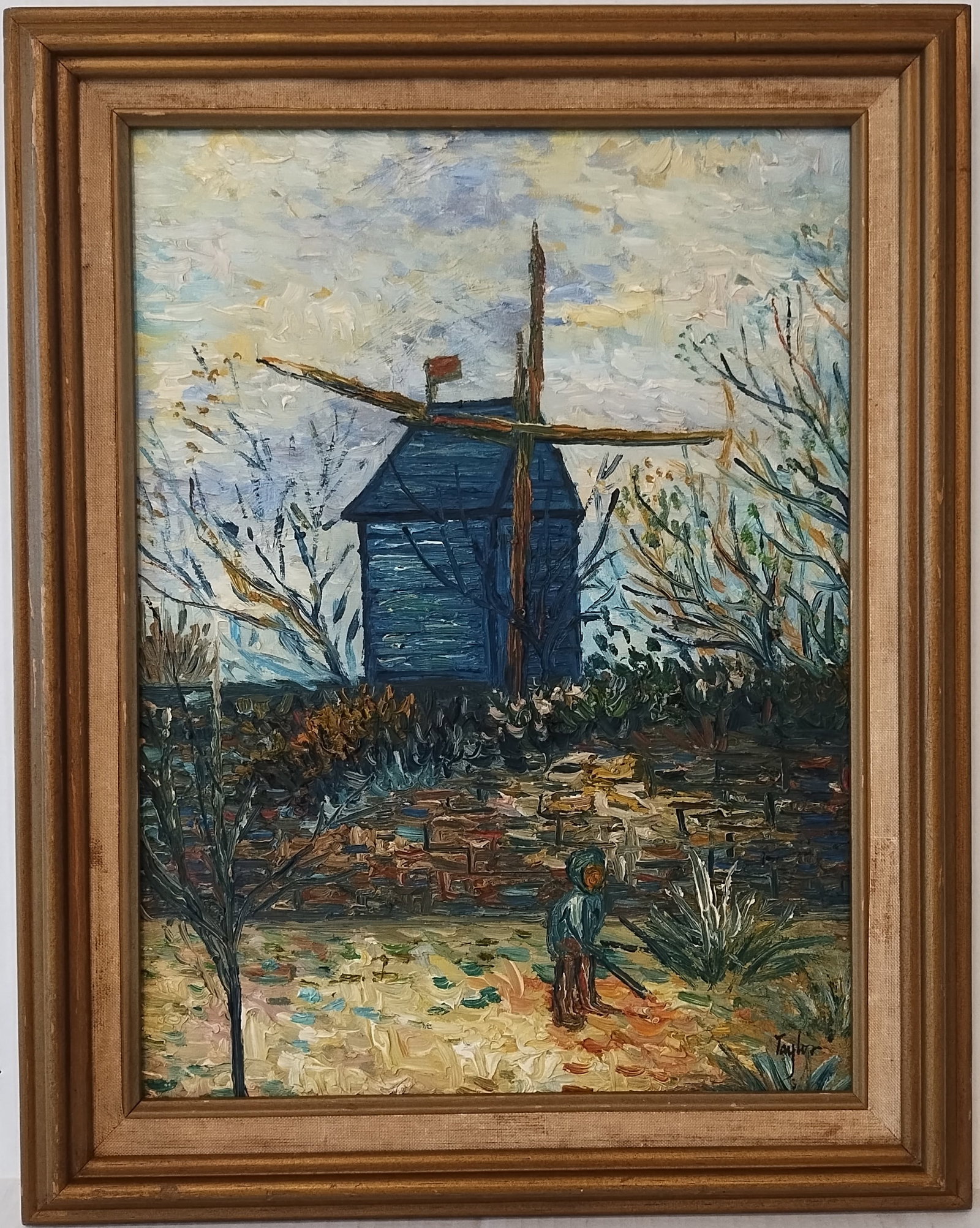Vintage Oil Painting on Canvas Framed: Vintage Oil Painting on Canvas Framed - Approximate Artwork Size: 12 x 16 Inches. - Approximate Frame Size: 16 x 19 x 2 Inches. The frame can have scratches and marks due to storage. Vintage Condition
