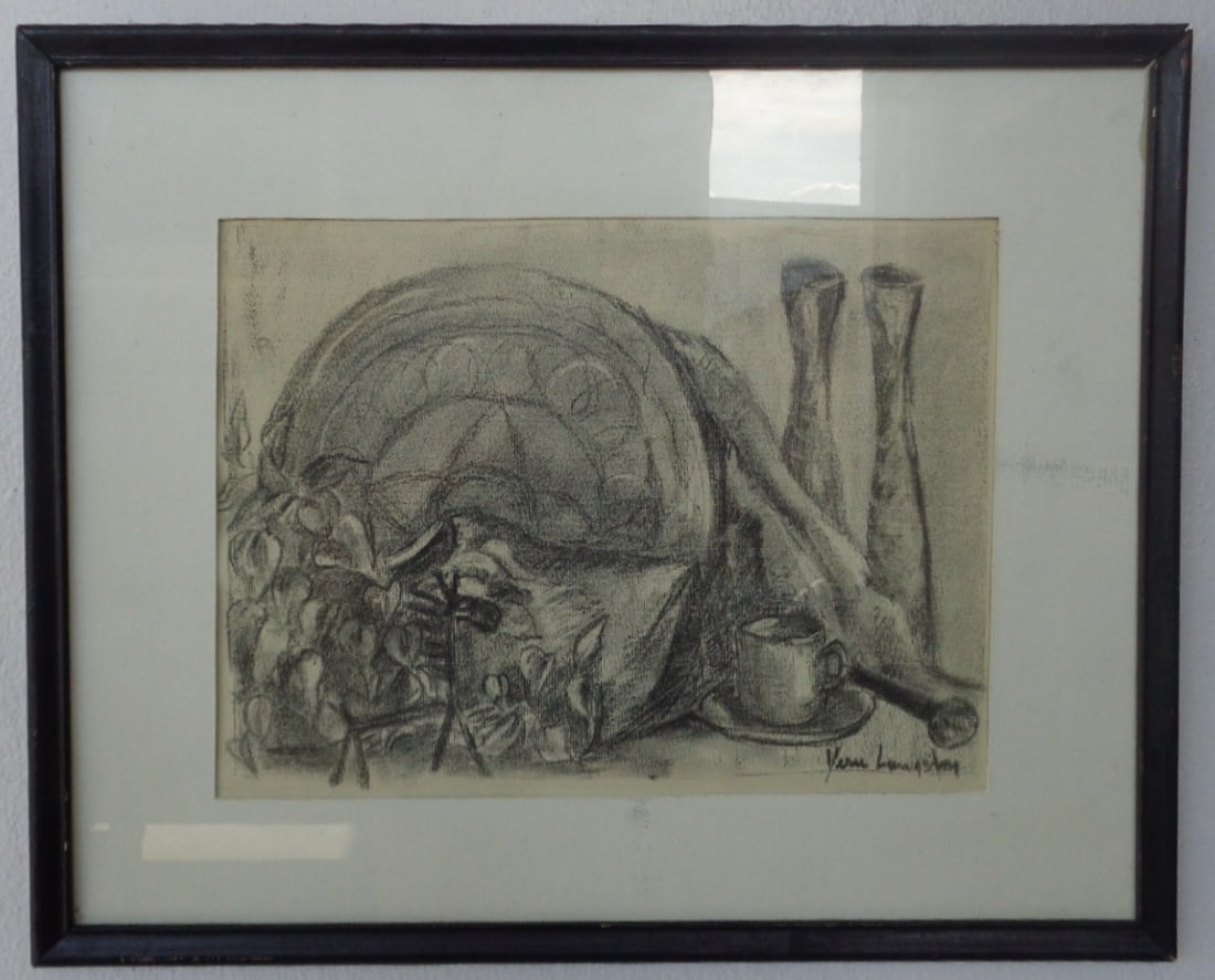 Original charcoal Drawing 1963 by Vern Livingston: Original charcoal Drawing by Vern Livingston - 1963 - Approx Opening Size:10 1/2x 14 Inches. Approx Frame Size: 17x 21 x 1 Inches
