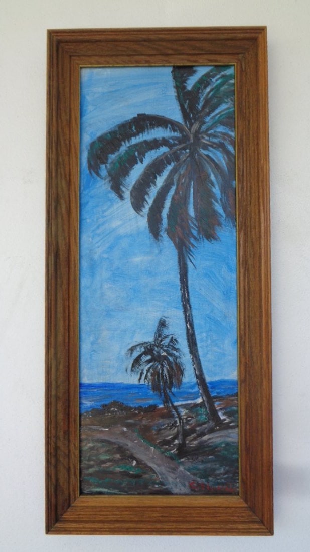 Garry Edward Signed Indian River FL Painting Landscaping on Masonite: Garry Edward Signed Indian River FL Painting Landscaping on Masonite, Approximate Artwork Size: 12" x 32" - Frame:16 x 35 1/4. Inches. The frame can have scratches and marks due to storage. Vintage Co