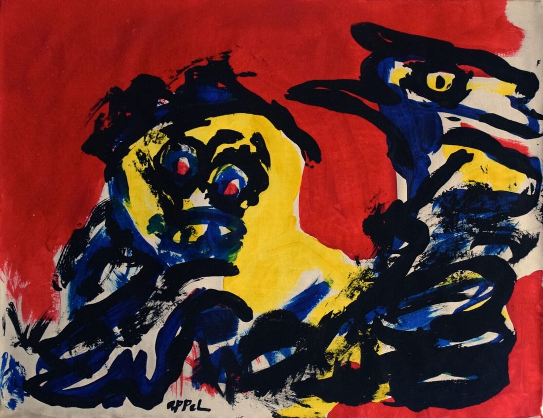 Vintage Abstract Painting Signed Appel. Size Approx: 20 x 18 Inches.: Vintage Abstract Painting Signed Appel. Size Approx: 20 x 18 Inches. Any condition statement is given as a courtesy to a client, is an opinion and should not be treated as a statement of fact and Esta