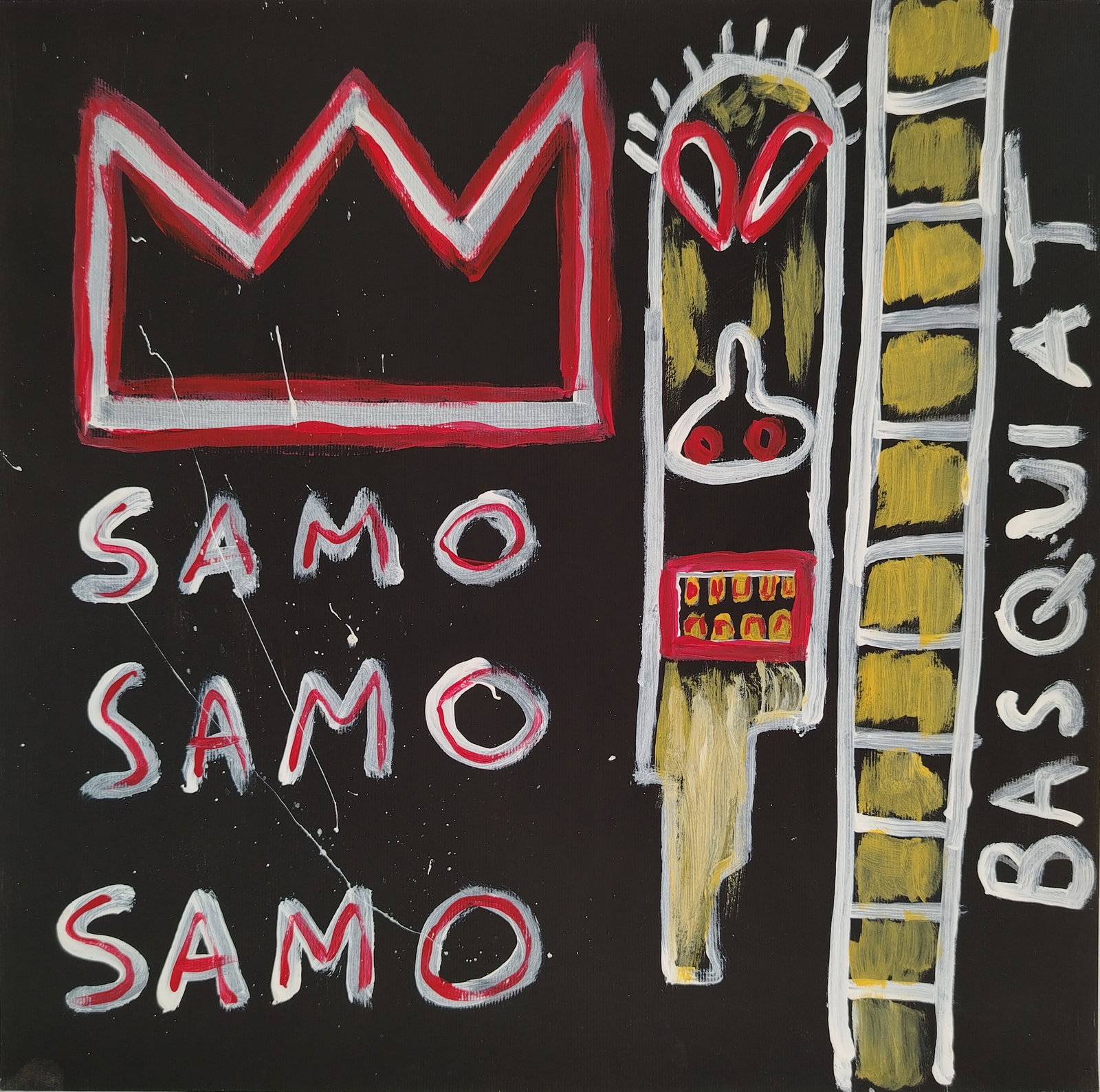 Jean Michel Basquiat New York Souvenir Painting on Cardboard: Jean Michel Basquiat New York Souvenir Painting on Cardboard Size:12 x 12 Inches. Mixed Medium Hand Drawing on Cardboard. Stamped on Reverse Provenance: W.N York consignor Private collection. it is be