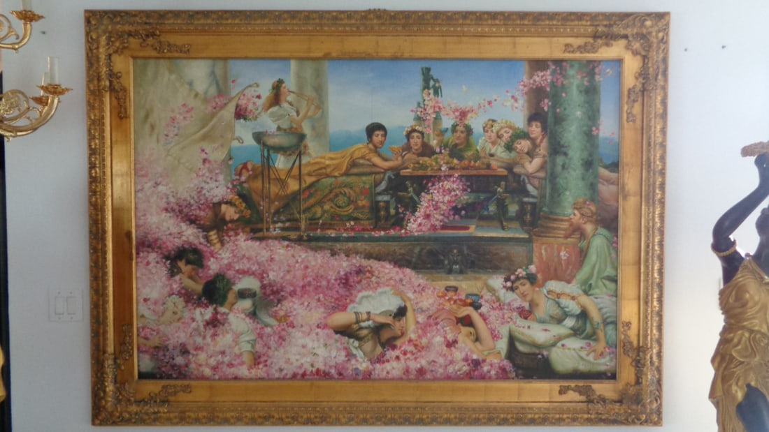 XX Large Realism Lady Figures, Framed Painting: XX Large Realism Lady Figures, Framed Painting. Size: 48 X 72 Inches - Frame Size: 87 x 63 Inches. This is a Museum Painting on Canvas. Frame may have scratches and marks due to storage. Good vintage 