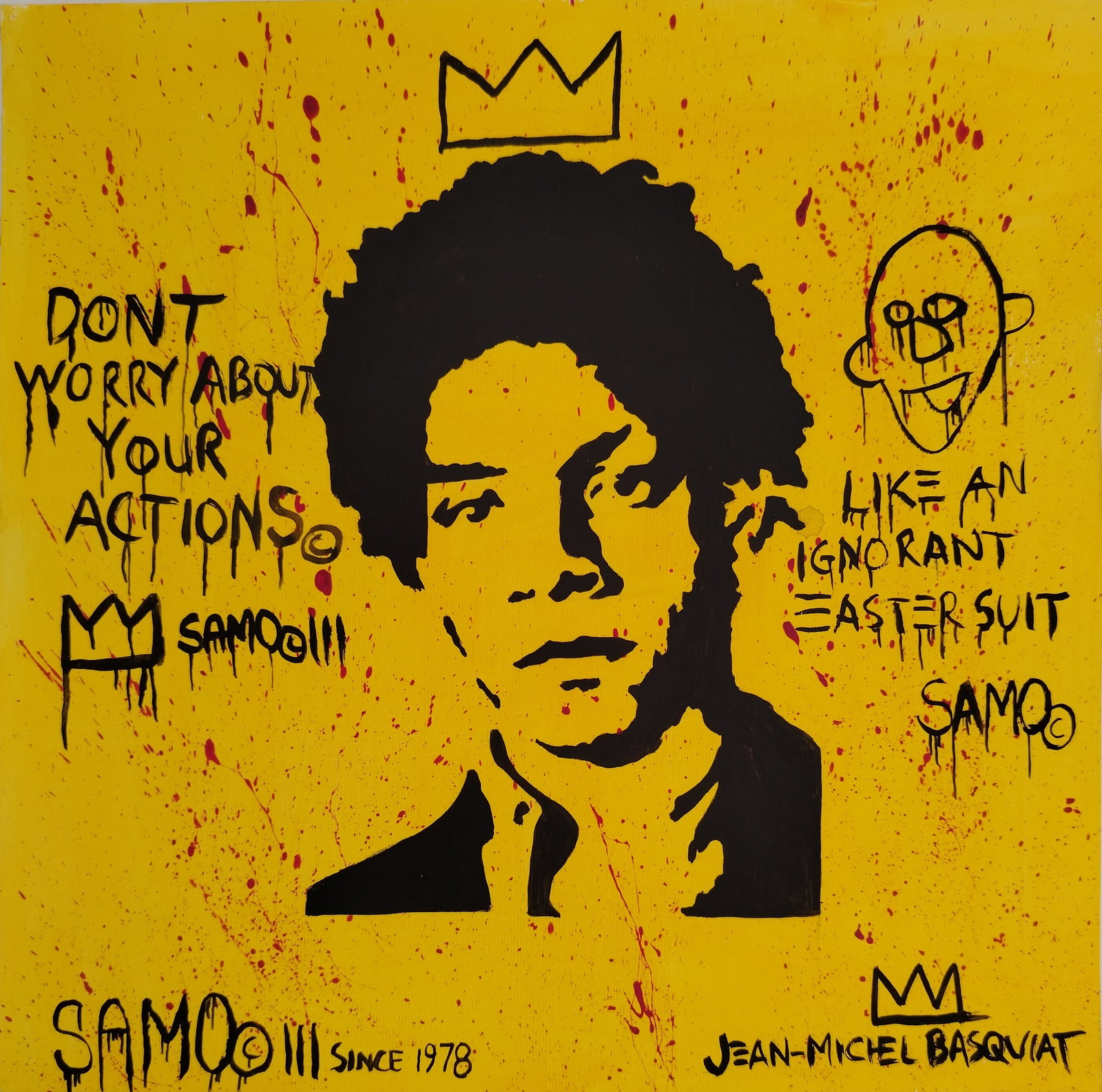 Jean Michel Basquiat New York Souvenir Painting on Cardboard: Jean Michel Basquiat New York Souvenir Painting on Cardboard Size:12 x 12 Inches. Mixed Medium Hand Drawing on Cardboard. Stamped on Reverse Provenance: W.N York consignor Private collection. it is be