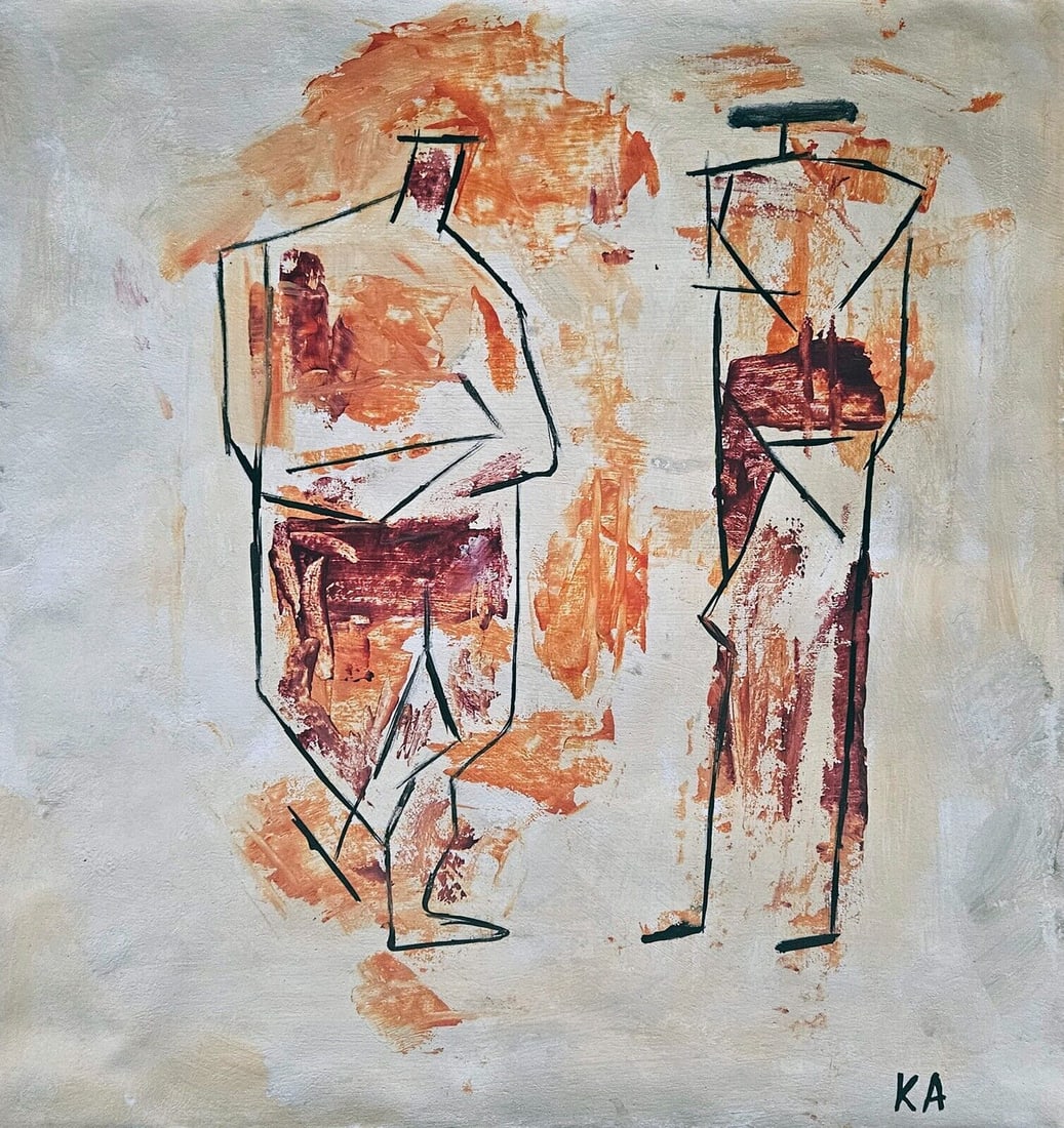 Signed Kenneth ARMITAG 20th Century Abstract Painting On Canvas: Vintage Oil Painting On Canvas Signed KA (Kenneth ARMITAGE) Abstract. Painting size: 19 x 16 inches.William Kenneth Armitage CBE was a British sculptor known for his semi-abstract bronzes. WikipediaBo