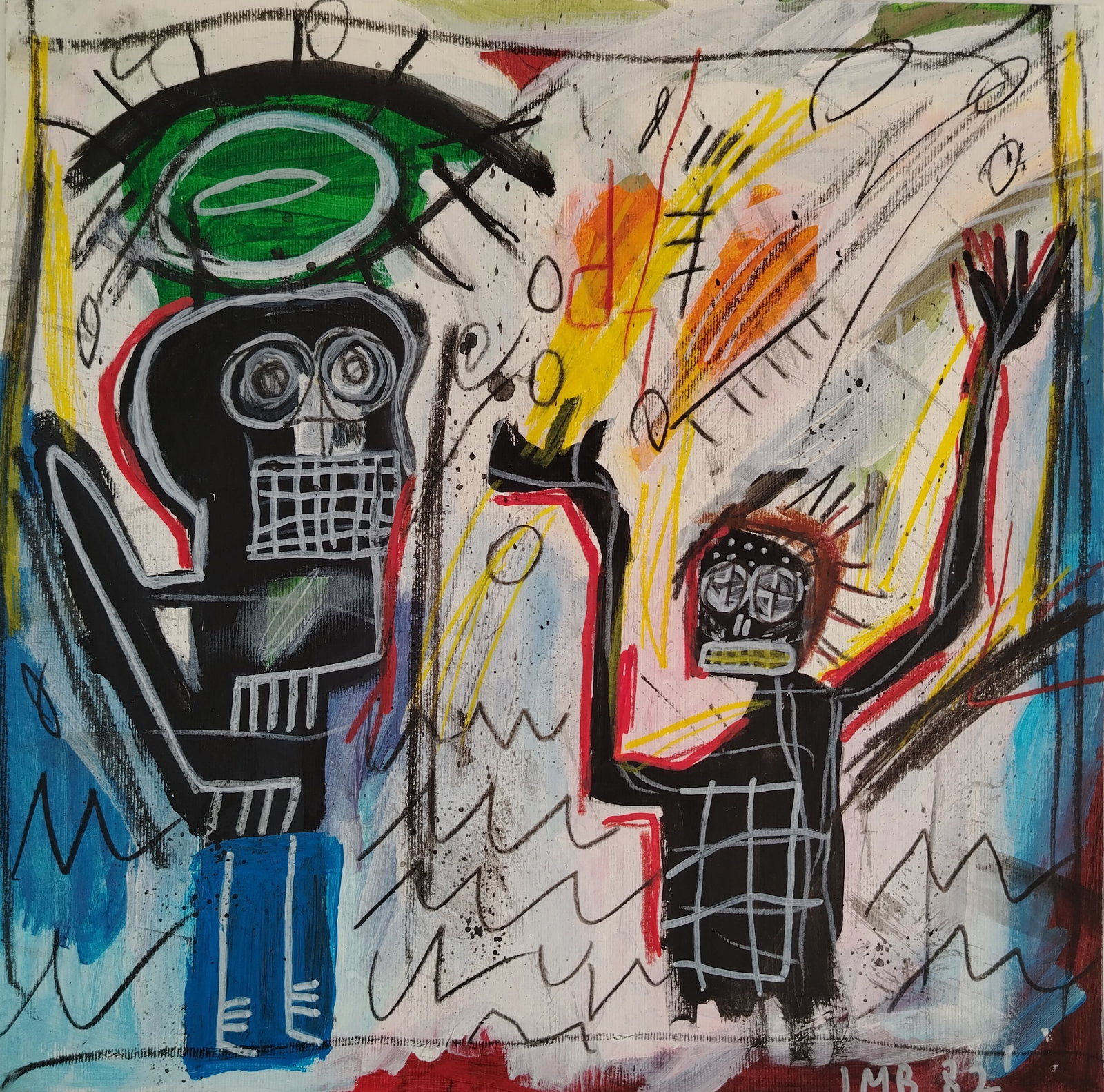 Jean Michel Basquiat New York Souvenir Painting on Cardboard: Jean Michel Basquiat New York Souvenir Painting on Cardboard Size:12 x 12 Inches. Mixed Medium Hand Drawing on Cardboard. Stamped on Reverse Provenance: W.N York consignor Private collection. it is be