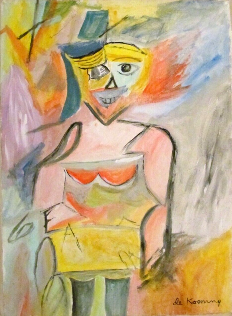 Vintage Abstract Canvas Signed de Kooning , Modern Art: Vintage Abstract Canvas Signed de Kooning , Modern Art Painting Size Approx: 20 x 18 Inches. This is hand painted Mixed Medium on Canvas It is being sold in the manner or style of the artist after,att