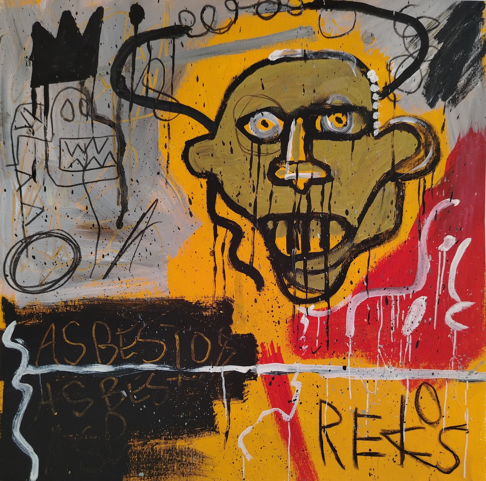 Jean Michel Basquiat New York Souvenir Painting on Cardboard: Jean Michel Basquiat New York Souvenir Painting on Cardboard Size:12 x 12 Inches. Mixed Medium Hand Drawing on Cardboard. Stamped on Reverse Provenance: W.N York consignor Private collection. it is be