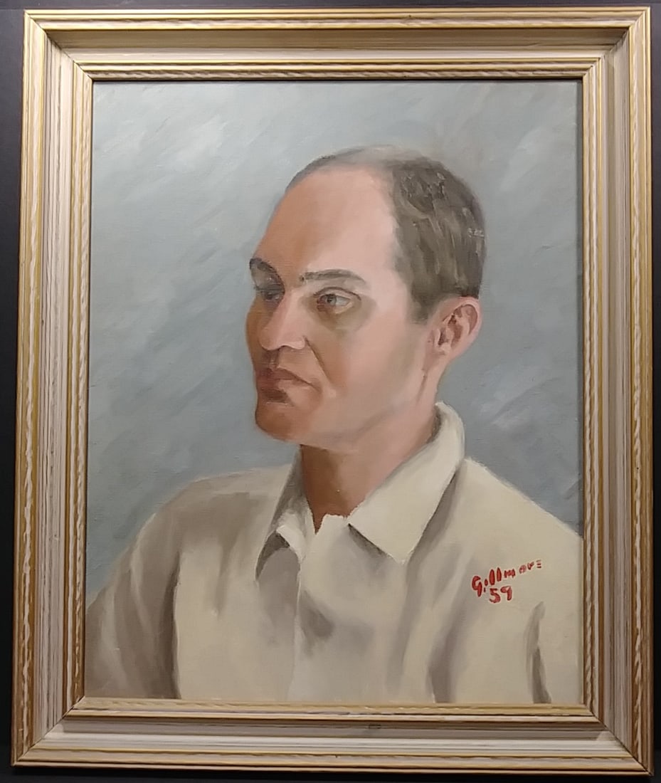 Original Amer Artist Gillmore 59 Oil Painting on Canvas: Original Amer Artist Gillmore 59 Oil Painting on Canvas Man Portrait. Approx Painting Size: 16 x 20 in - Approx Painting size: 19 1/2 x 23 1/2 in