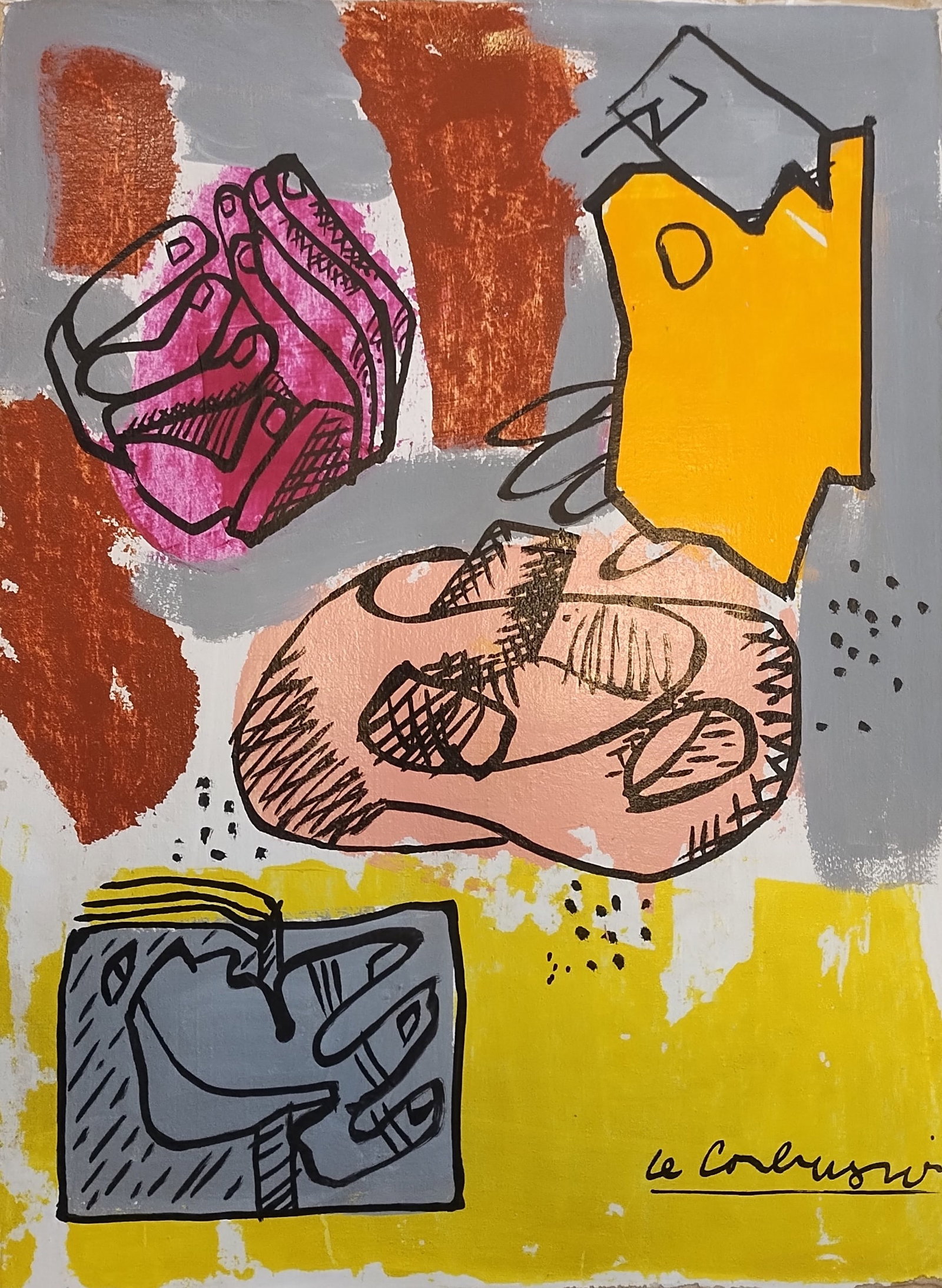 Le Corbusier (French) Abstract Painting Modern Art: Le Corbusier (French) Abstract Painting Modern Art. Approx Canvas Measurements: 25 x 20 inches.This painting is sold unframed and unstretched. It includes only the canvas and is shipped rolled in a pr