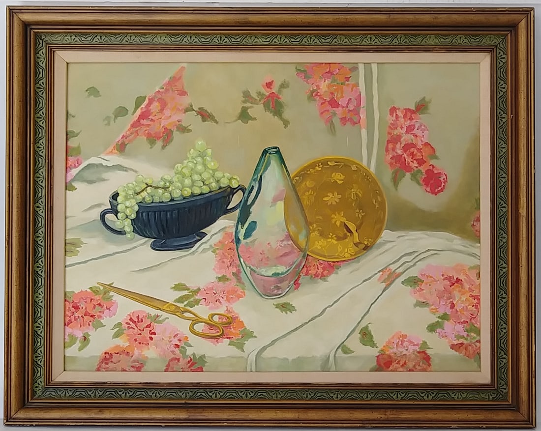 Vintage Laid table Oil Painting on Artist Board: Vintage Laid table Oil Painting on ArtistBoard. Approx Painting Size: 18 x 24 inches - Approx Frame Size: 23 x 29 x 2 inches. Frame may have scratches and marks due to storage. Good vintage condition.