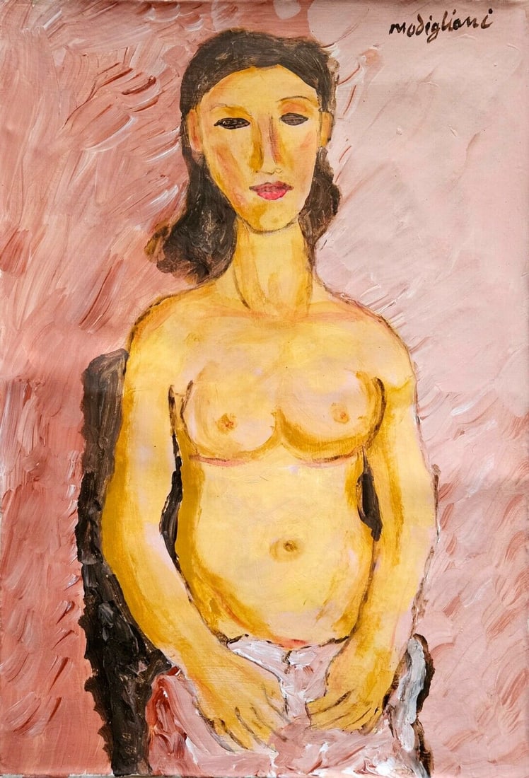 Vintage Abstract Painting on Canvas Signed Modigliani Art.: Vintage Abstract Painting on Canvas Signed Modigliani Modern Art. Approx Canvas Measurements: 23 x 15 1/2 inches.SEE PHOTOS as part of the description. Good condition.It is being sold in the manner or