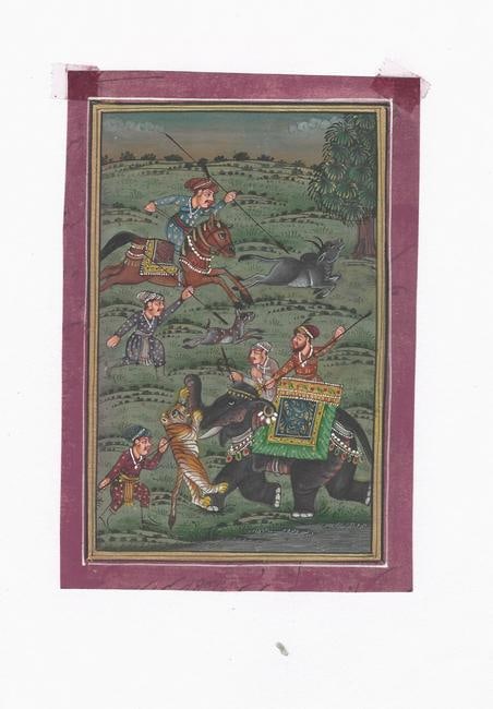 Persian Maharajah Hunting Illuminate Painting: Persian Maharajah Hunting Illuminate Painting. Approx Size: Art Work: 6 1/2 x 4 3/4 inches Pictures are as accurate as possible, however color may look different on each monitor. Good Condition. See p