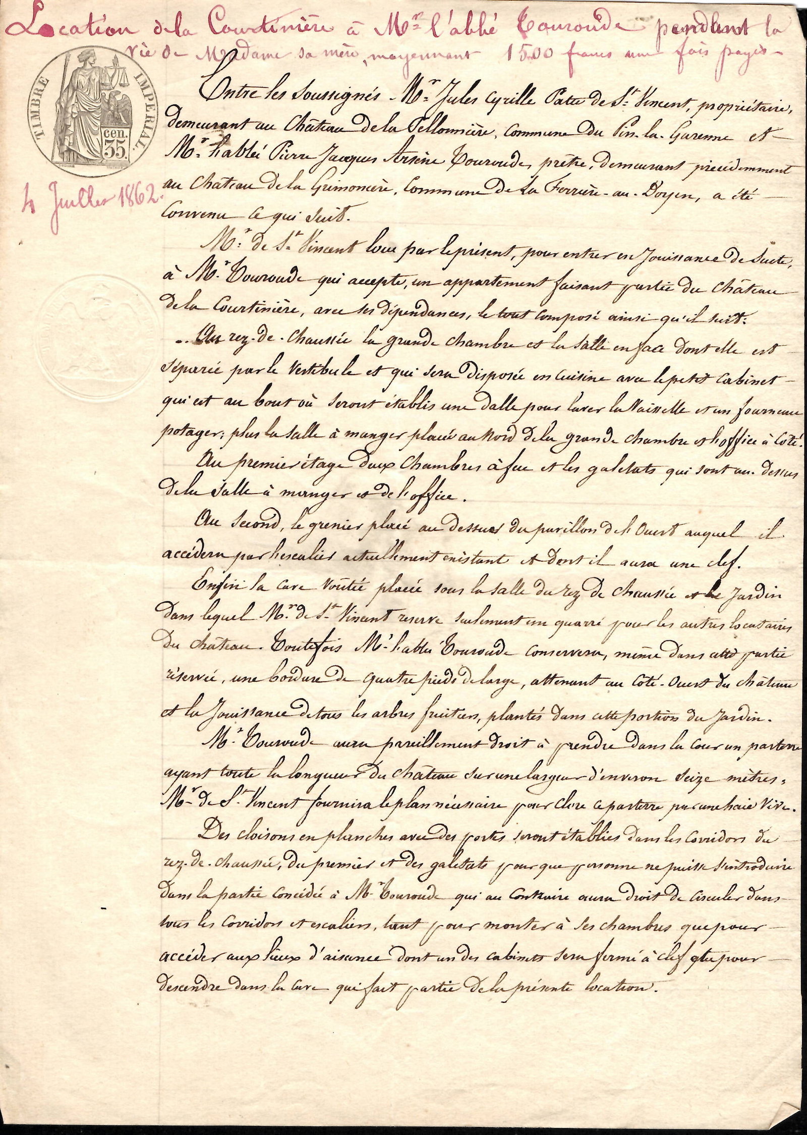 Antique Handwritten 1800s Notarized French Document Watermarket, French Republic Stamp (1 of 2)