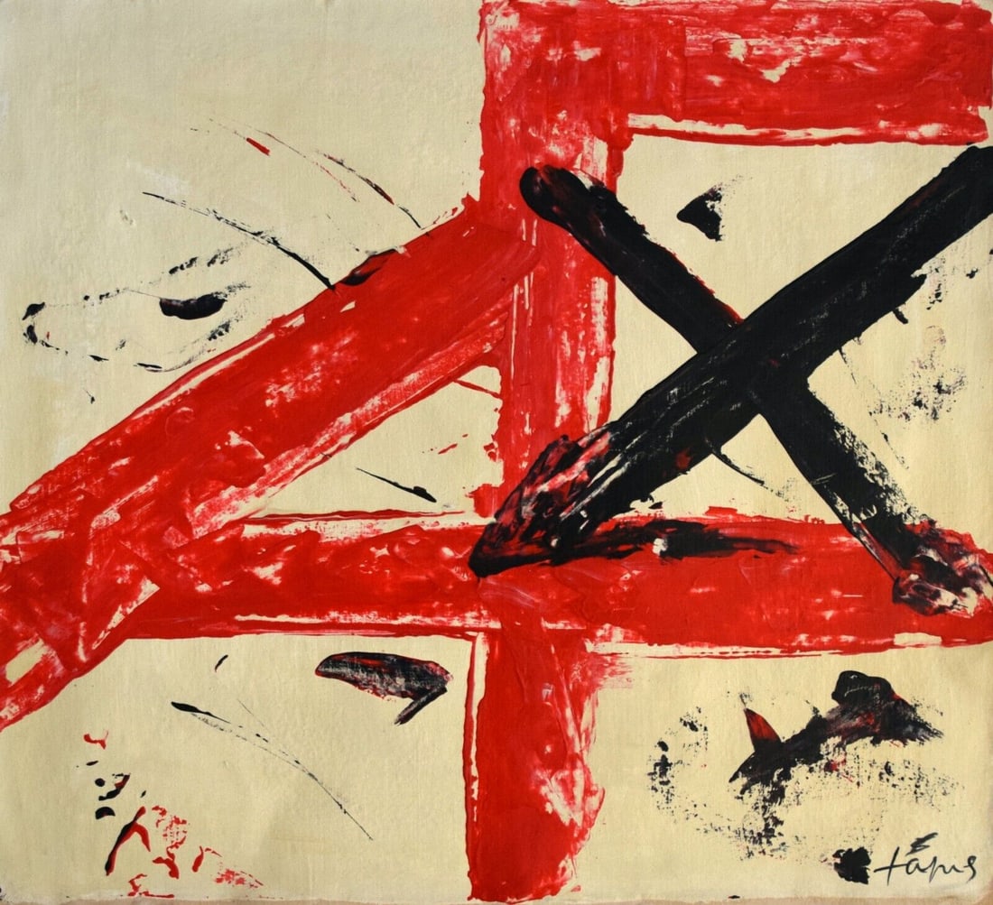Vintage Abstract Canvas Signed Tapies, Modern Art: Vintage Abstract Canvas Signed Tapies, Modern Art Painting Size Approx: 18 x 18 Inches. This is hand painted Mixed Medium on Canvas It is being sold in the manner or style of the artist after,attribut
