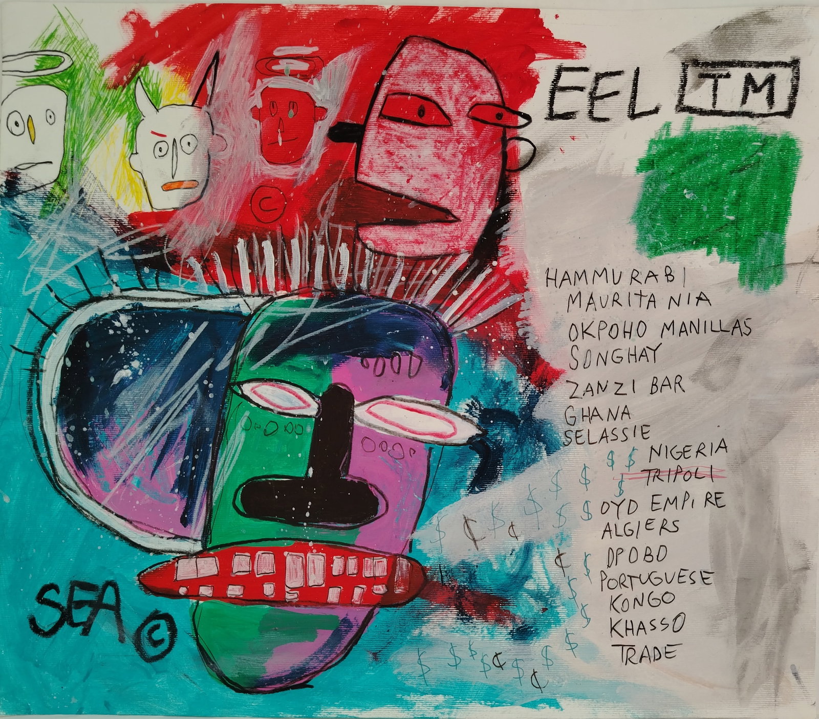 Jean Michel Basquiat New York Souvenir Painting on Cardboard: Jean Michel Basquiat New York Souvenir Painting on Cardboard Size:14 x 10 Inches. Mixed Medium Hand Drawing on Cardboard. Stamped on Reverse Provenance: W.N York consignor Private collection. it is be