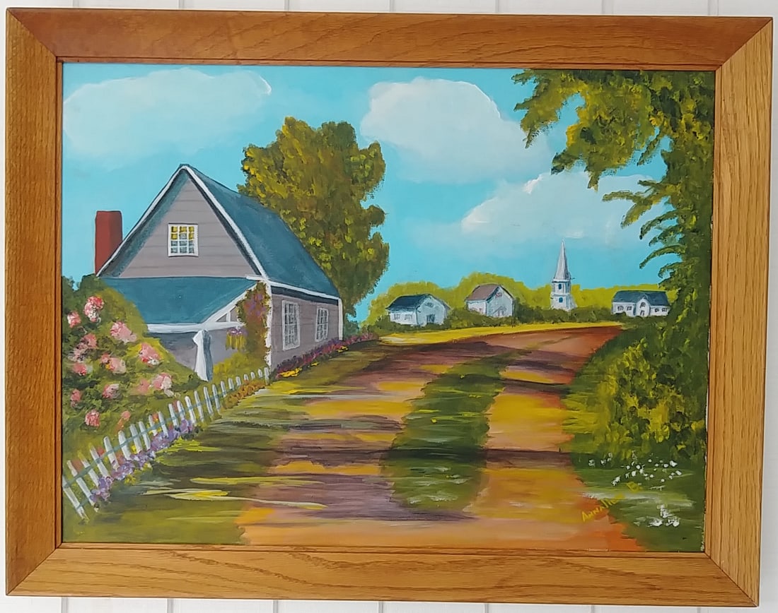 Country Side Framed Oil Painting on Canvas: Country Side Framed Oil Painting on Canvas - Approx Painting Size: 24 x 18 - Approx Frame Size: 27 x 21 x 3 inches, Frame can have nicks and wear from storage. It is solid and in good vintage conditio
