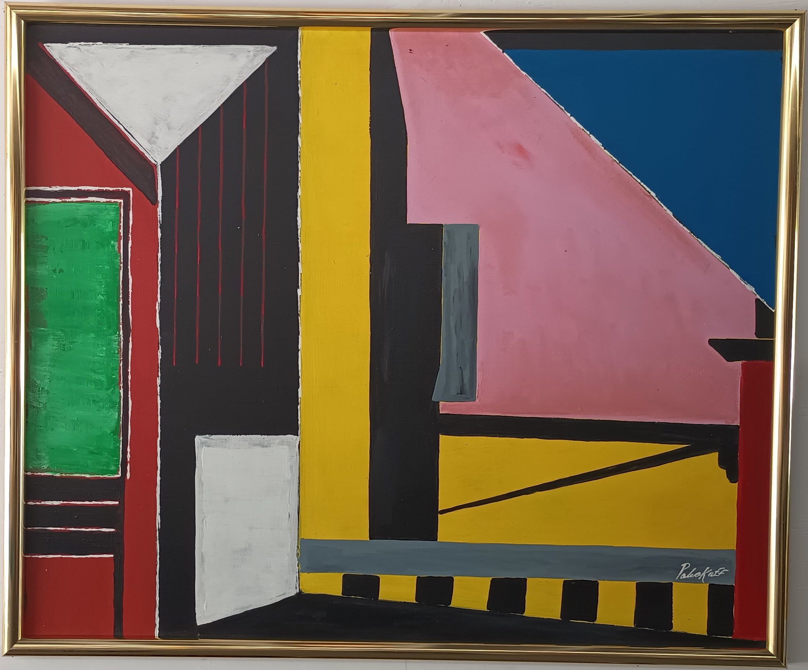 Signed Poliakoff Abstract Large Framed Painting on Canvas: Signed Poliakoff Abstract Large Framed Painting on Canvas, Painting Size: 44 x 36 inches. Frame Size: 46 x 38 x 3 inches, Please look at the conditions in the photos. Good condition. SEE PHOTOS as par