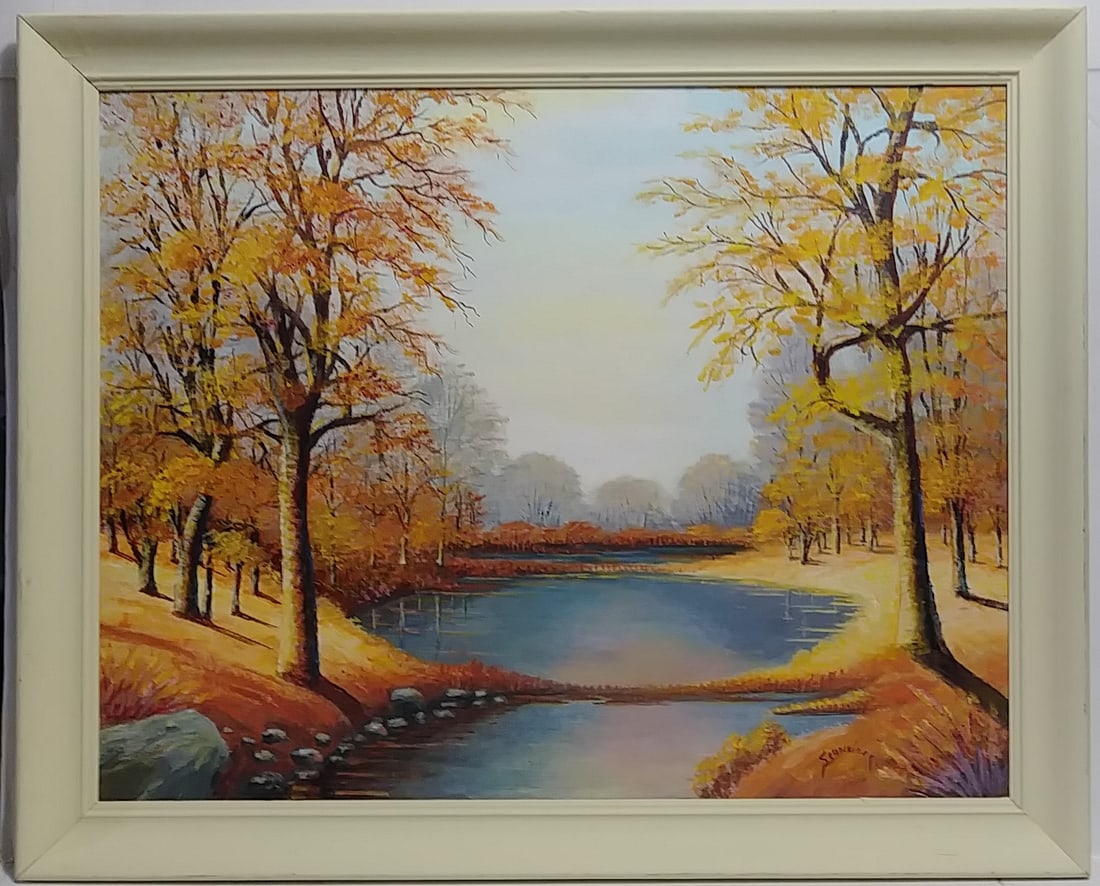 SCHNEIDER LANDSCAPE IMPRESSIONISM PAINTING: SCHNEIDER LANDSCAPE IMPRESSIONISM PAINTING ON BOARD -APPROX PAINTING SIZE: 22 x 28 INCHES - APPROX FRAME SIZE: 31 1/2 x 25 1/2 x 1 1/2 INCHES: GOOD CONDITION. SEE PHOTOS.