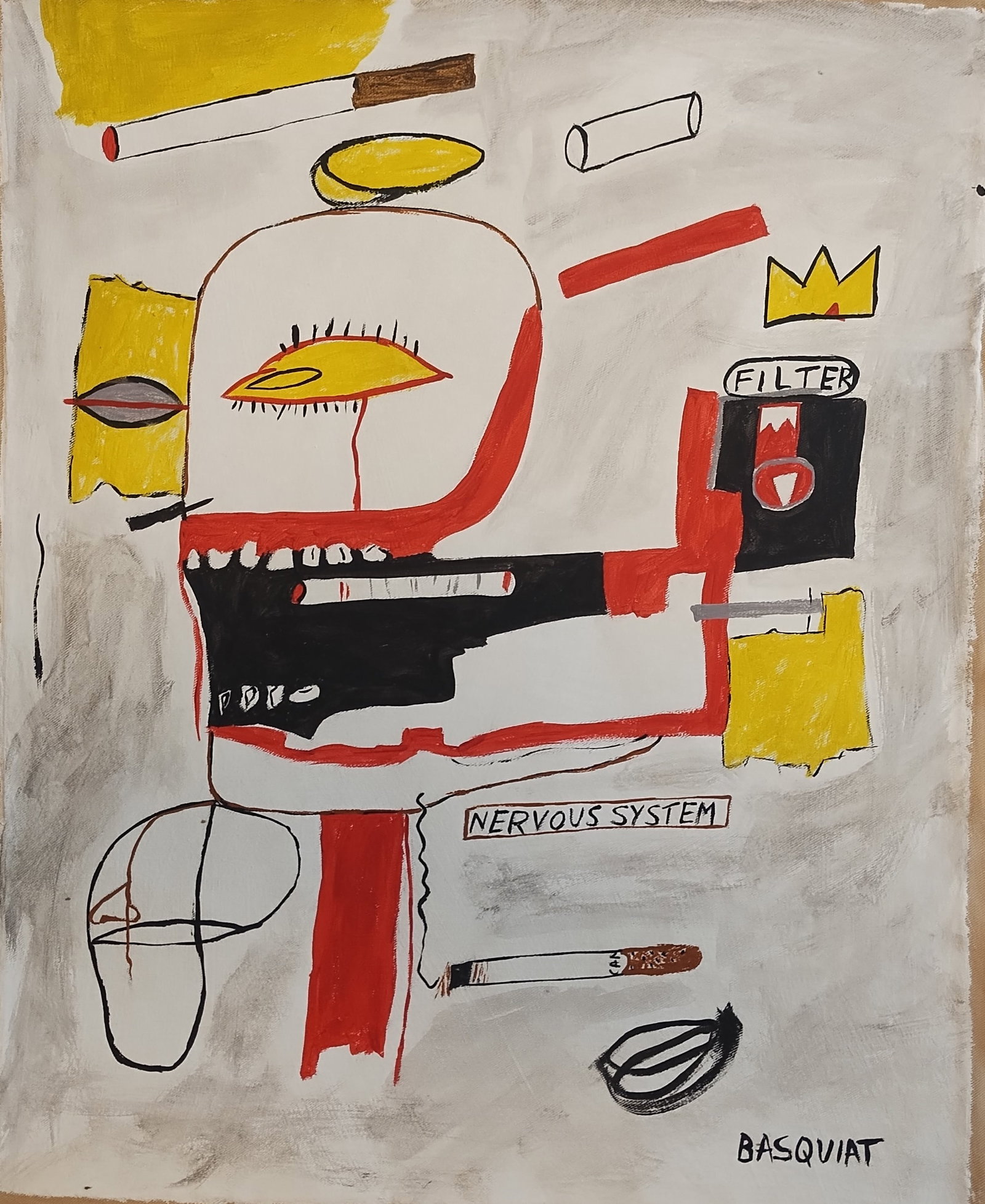Vintage Canvas Signed Basquiat, Modern Old 20th Century Art, Modern Art: Vintage Canvas Signed Basquiat, Modern Old 20th Century Art, Modern Art. Approx Canvas SIze: 21 x 18 inches. See Photos as part of the description. Sold in the style of, After. Good vintage condition 