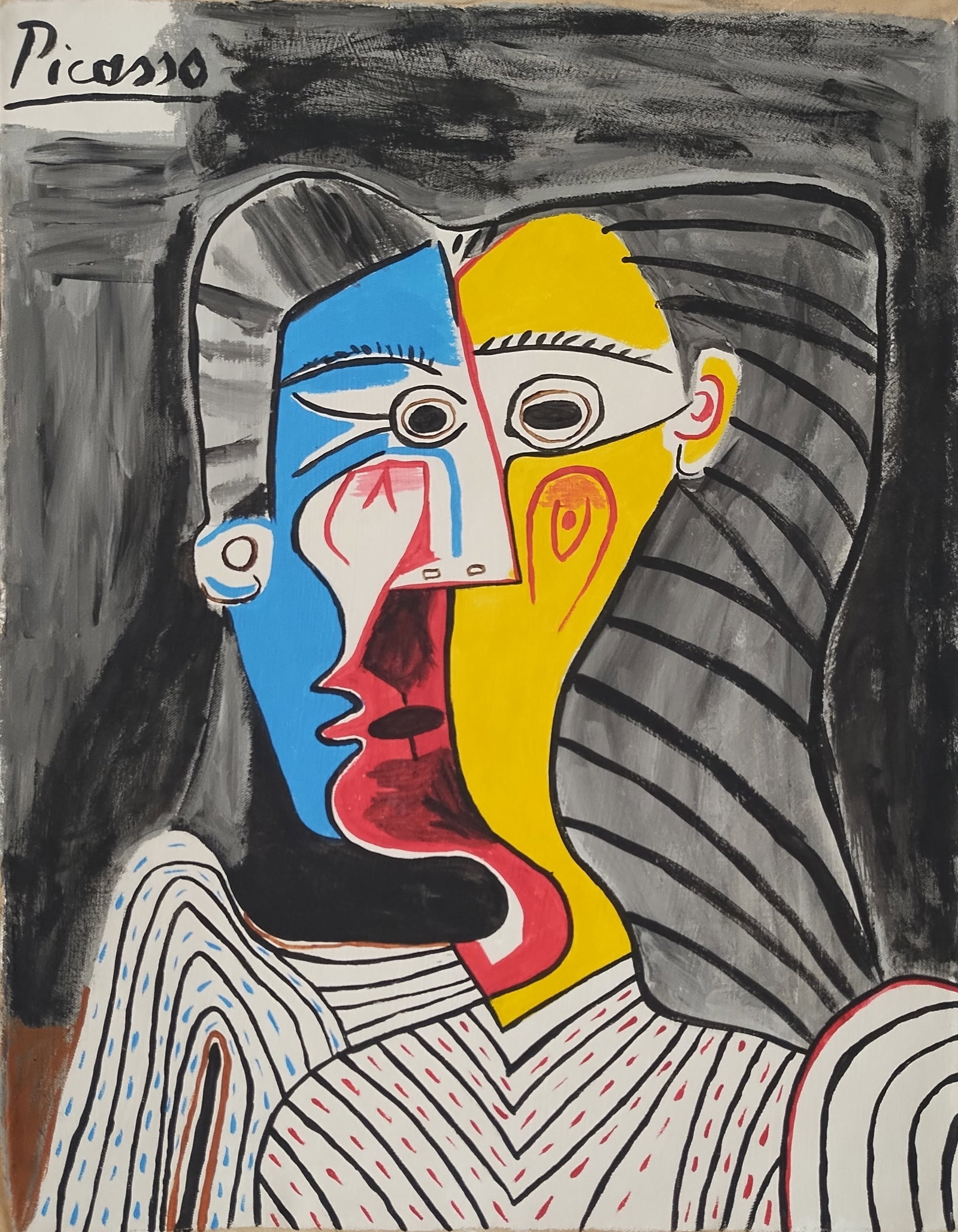 Abstract Painting Signed Picasso, Modern Old 20th Century Art: Vintage Abstract Painting Signed Picasso, Modern Old 20th Century Art. Approx Canvas Size: 21 x 17 Inches. Any condition statement is given as a courtesy to a client, is an opinion and should not be t