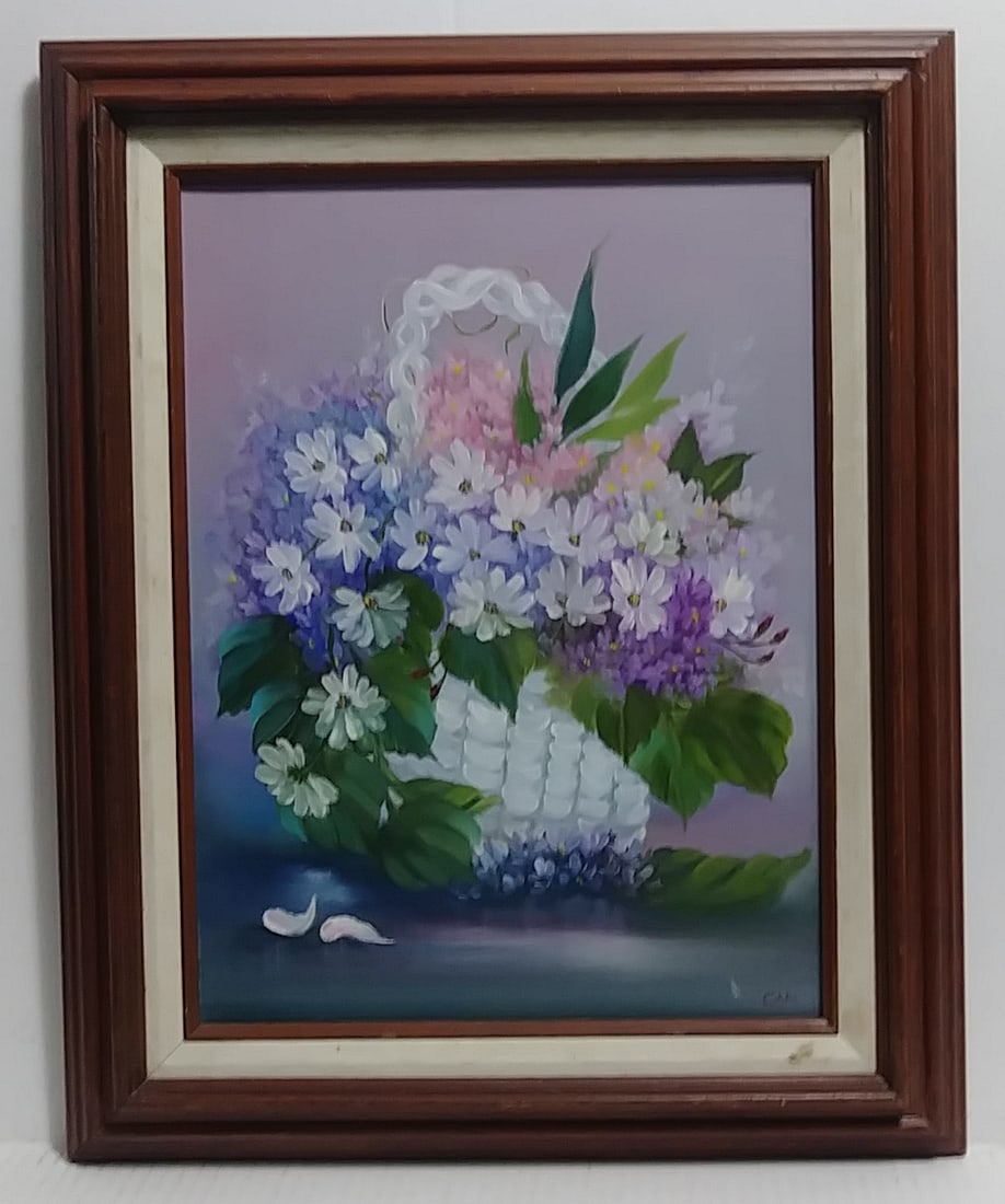 Carl (Ame) Oil Painting Floral Still Life: Carl (Ame) Oil Painting Floral Still Life. Approx Painting Size: 12 x 16 inches - Approx Painting Size: 17 x 21 x 1 1/2 inches. Good condition , See photos.