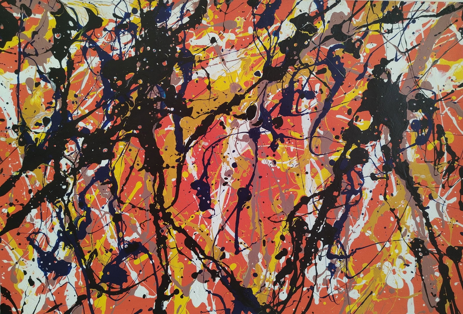 Jackson Pollock Abstract Painting on Cardboard.: Jackson Pollock Abstract Painting on Cardboard.Approx Painting Size: 18 x 12 Inches. Painting is done in the modern, abstract expressionist style for which Pollock is known. It is being sold in the ma