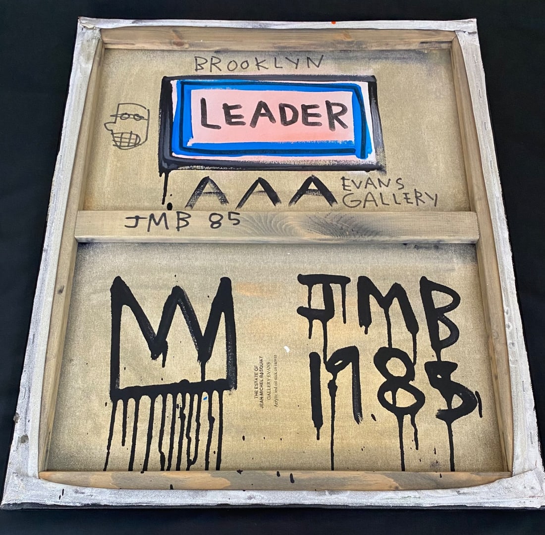 1985 Jean-Michel Basquiat Painting on Canvas-Self Portrait HEAD. Stamped on Reverse: 1985 Jean-Michel Basquiat Painting on Canvas-Self Portrait HEAD. Stamped on Reverse.Painting Size: 24 x 20 inches.It is being sold in the manner or style of the artist after, declared as a copy in acc