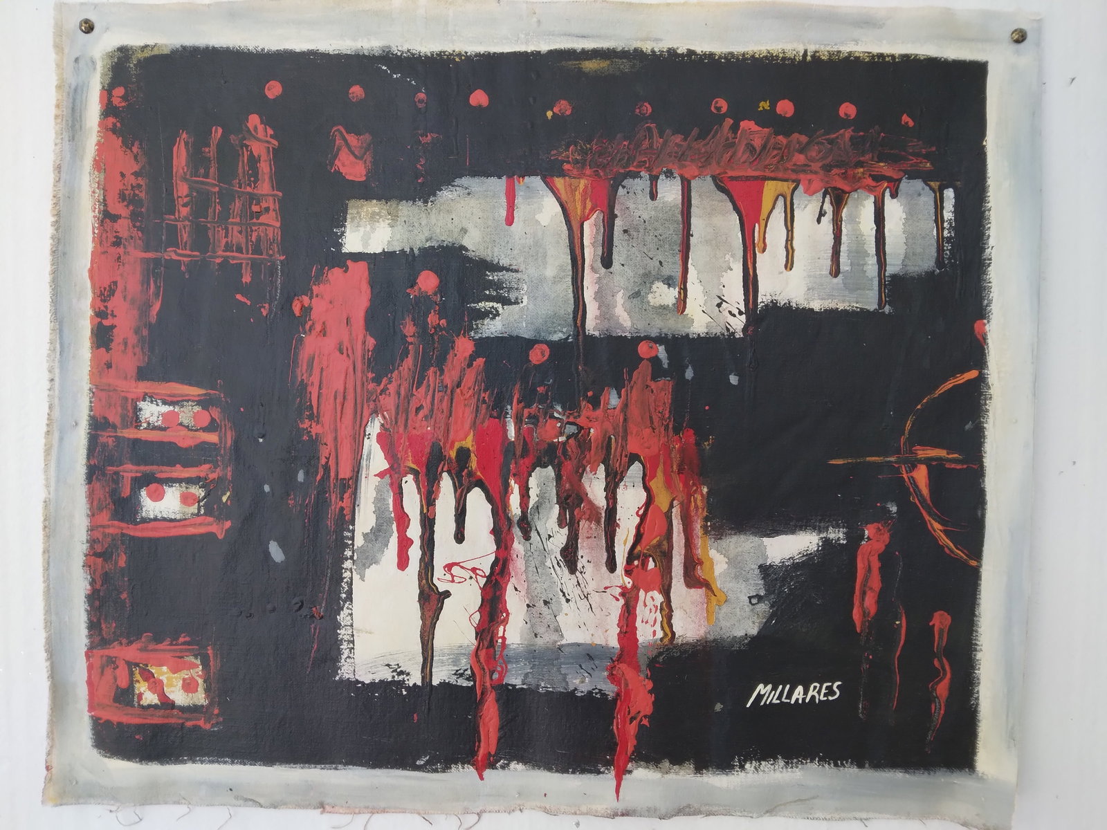 Signed Millares 1961 Madrid Abstract Painting on Canvas (1 of 4)