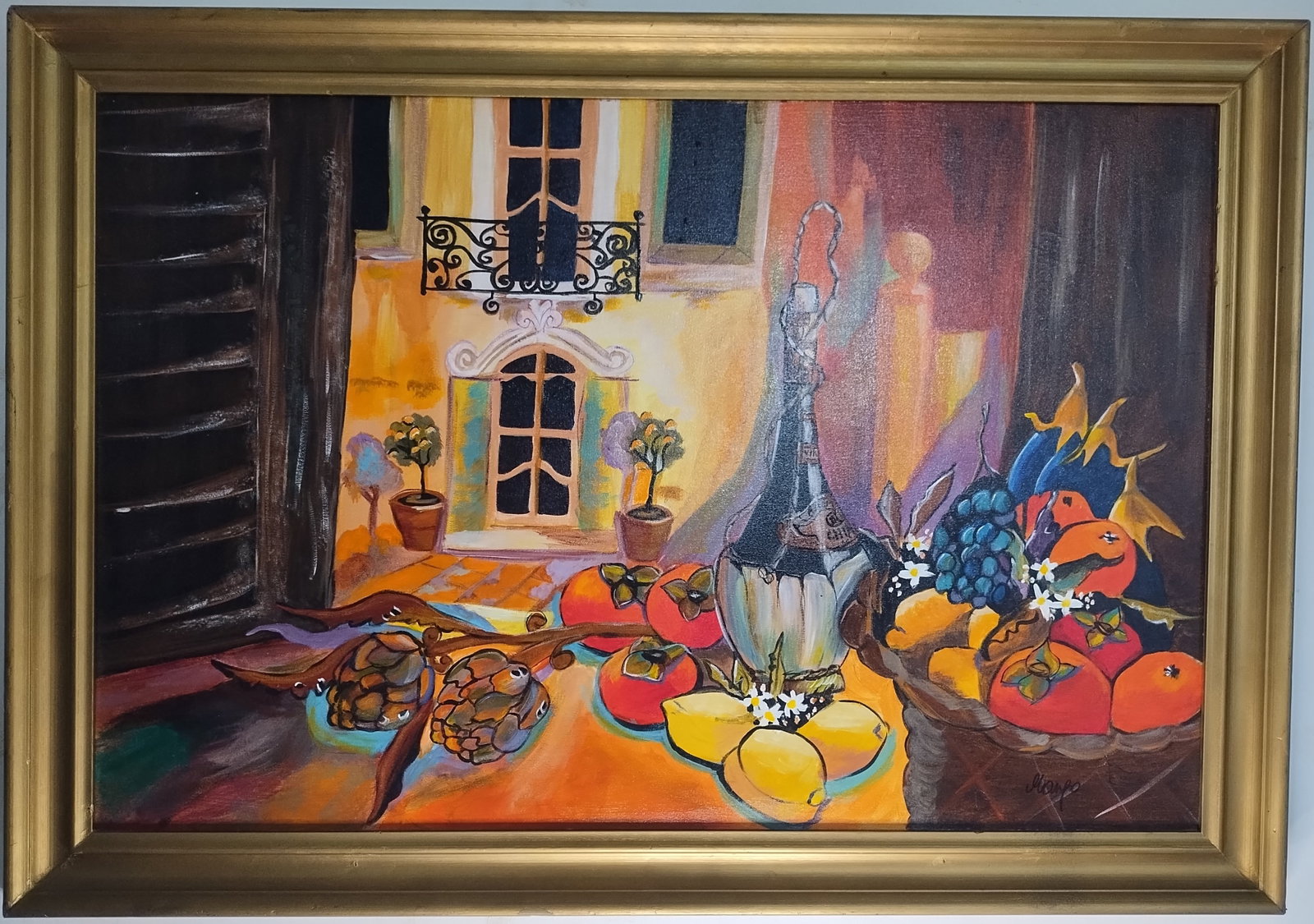 Still Live Fruits Oil Painting Signed: Still Live Fruits Oil Painting Approximate Painting: Size:24 x 36 Inches. Approximate Frame Size:29 x 41 x 3 Inches. Some Scratch on frame.Vintage Condition -SEE PHOTOS for condition. We pack & Ship f