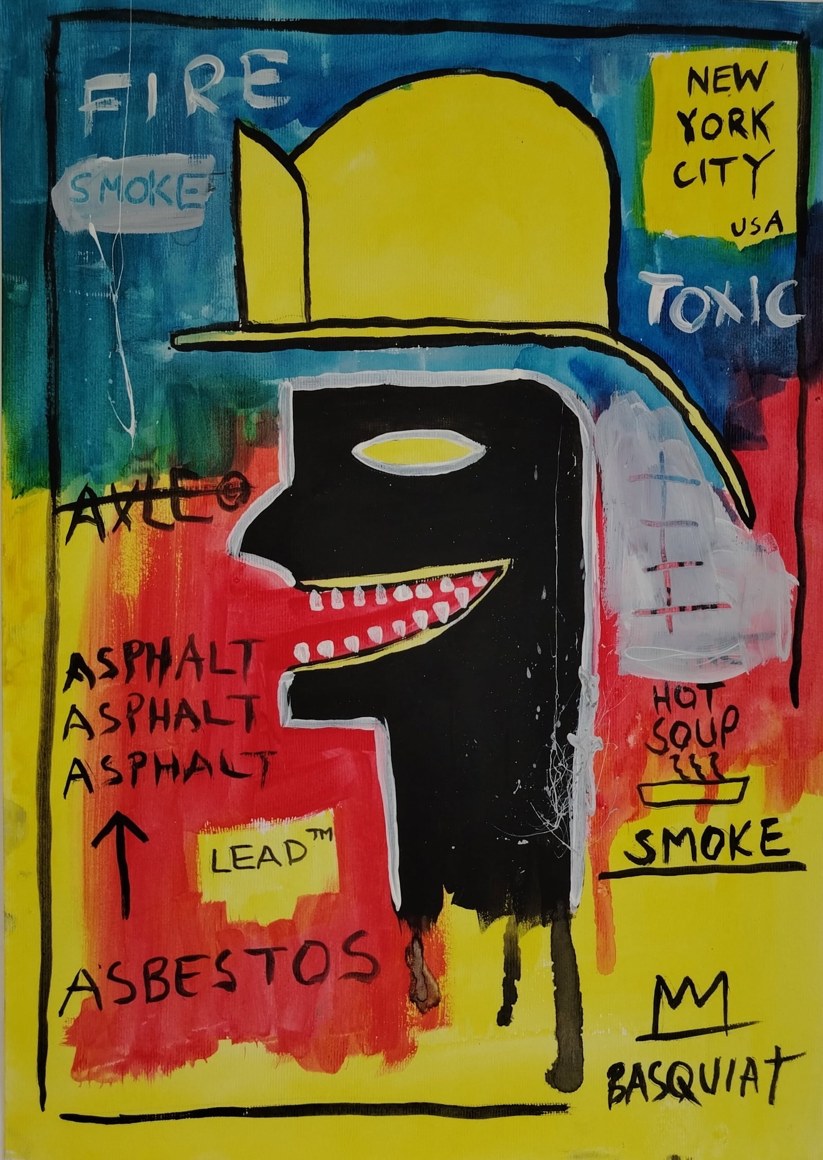 Jean Michel Basquiat New York Souvenir Painting on Cardboard: Jean Michel Basquiat New York Souvenir Painting on Cardboard Size:14 x 10 Inches. Mixed Medium Hand Drawing on Cardboard. Stamped on Reverse Provenance: W.N York consignor Private collection. it is be