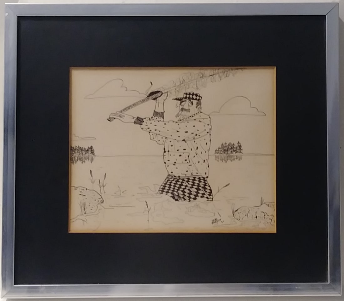 Vintage 1965 Mike Birzon Cartoon Art Ink Drawing.This i: Vintage 1965 Mike Birzon Cartoon Art Ink Drawing.This is an original hand painted painting Very rare to find. Nice collection art. Window Size: 8 x 10 inches. Frame Size: 14 x 16 x 1 inches - Mike Bir