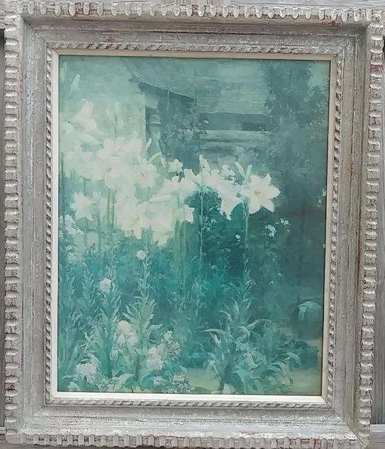 Walter Osborne, Irish,1859-1903. A Cottage Garden-National Gallery of Ireland.: Walter Osborne, Irish,1859-1903. A Cottage Garden-National Gallery of Ireland. Print On Canvas Framed. Approximate Window: Size: 16 x 20 Inches. Approximate Frame Size: 21 x 24 x 3 Inches. Under glass