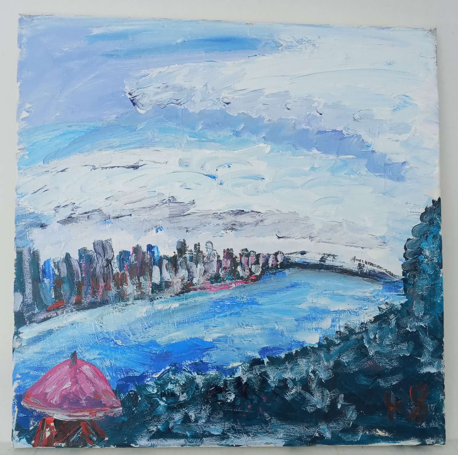 Plain Air Robert Sundholm Painting -Looking from the Bench at the Hudson (1 of 3)