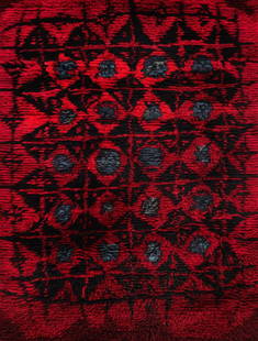 Kirsti Ilvessalo: Rug Palokärki â€Black Woodpecker†-1925 designed by Kirsti Ilvessalo for Käsityönystävät. Milan Triennale Grand Prix -1952, Victoria & Albert Museum collection. Height: 180cm Wid