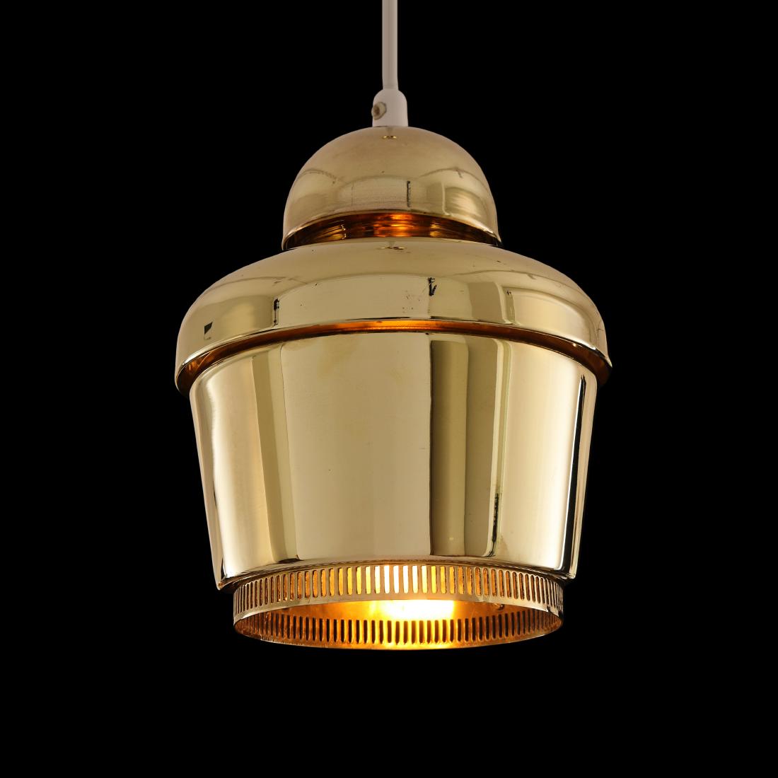 Alvar Aalto: Alvar Aalto 1950s edition of model A330 manufactured by ValaistustyÃ¶ Ky. Design year 1954.Â Alvar AaltoÂ designedÂ a different version of theÂ Golden Bell pendant lamp; theÂ shade of the 
