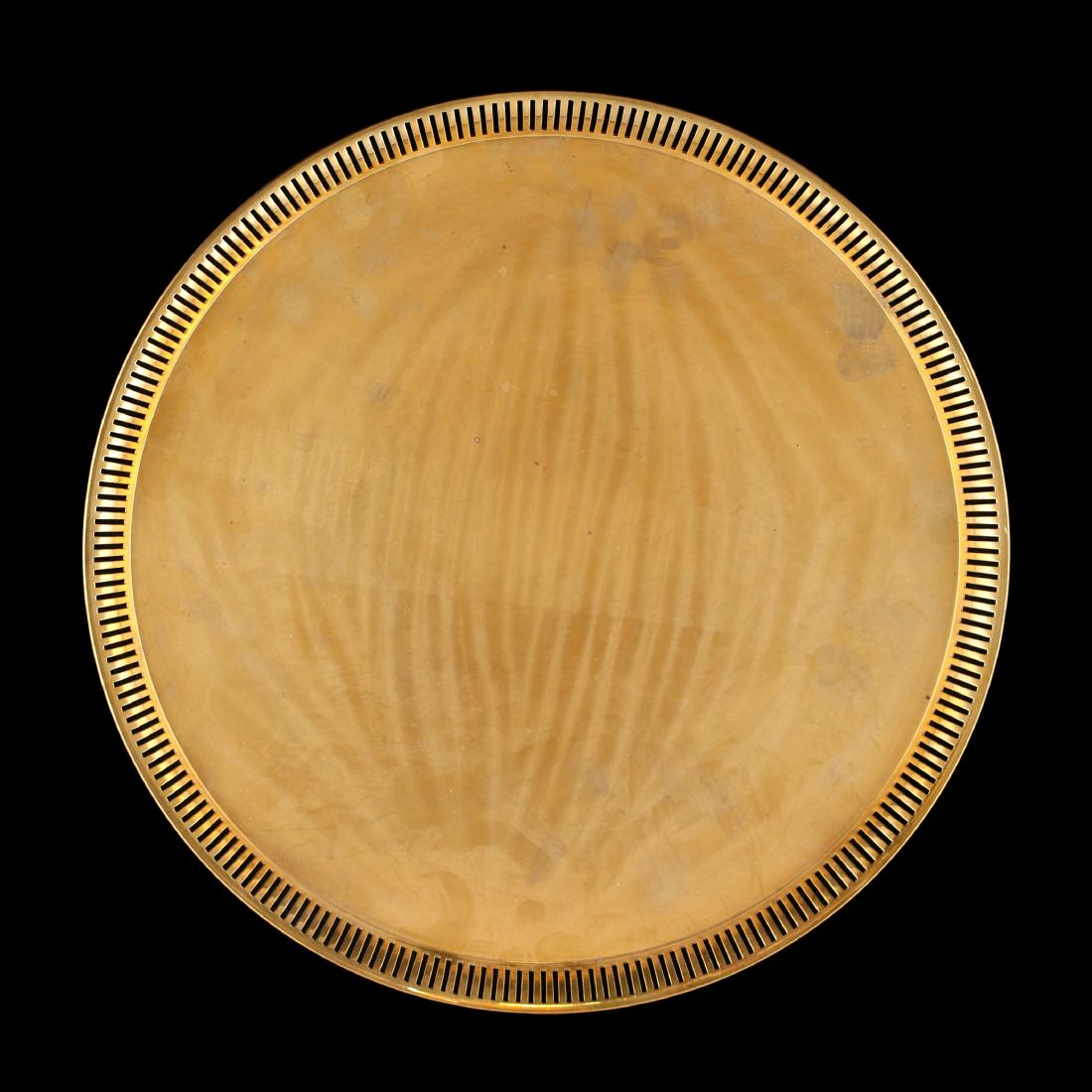 Maija Heikinheimo: A round perforated brass tray designed by Maija Heikinheimo for ValaistustyÃ¶ Ky and sold through Artek. 1950s edition.
