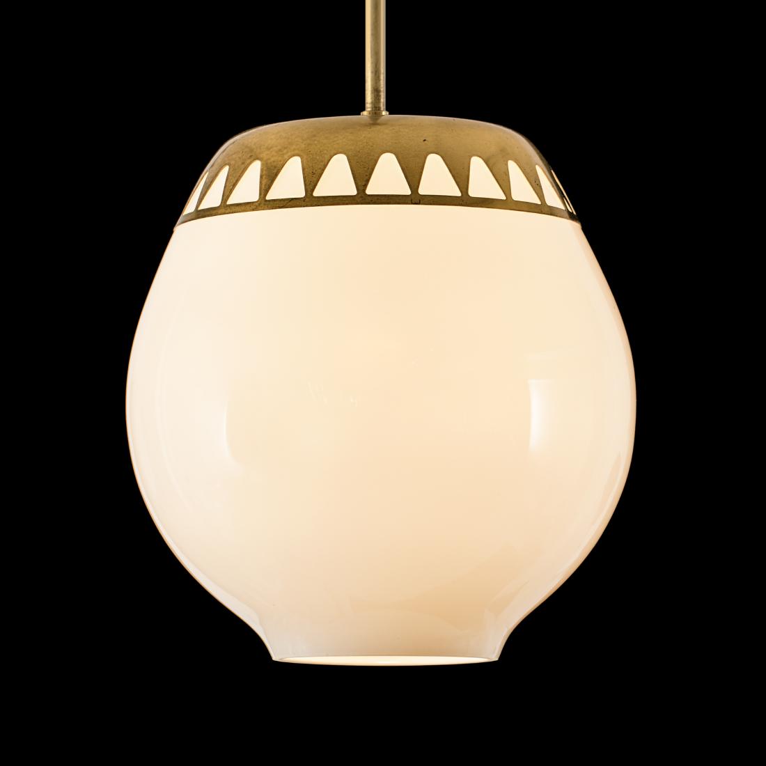 Lisa Johansson-Pape: Beautiful ceiling light designed by Lisa Johansson-Pape.. Glass, brass. Height: 85cm. Signed: -