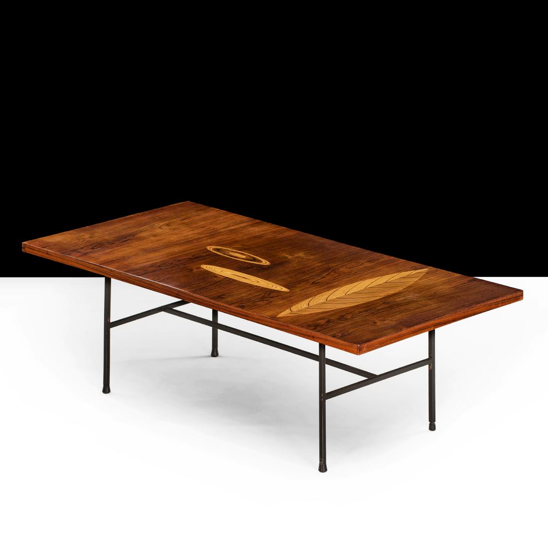 Tapio Wirkkala: Beautiful Tapio Wirkkala coffee table for Asko.. Metal, teak. Height: 40cm Length: 124cm Width: 62cm. Signed: - Tapio Wirkkala Asko Made in Finland