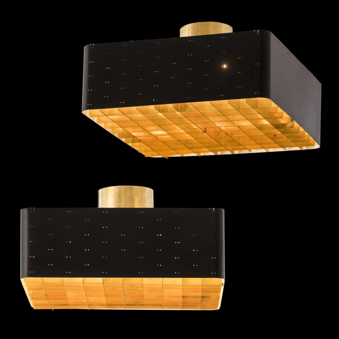 Paavo Tynell: A pair of Star Sky ceiling lights designed by Paavo Tynell.. Painted metal, brass, glass. . Signed: -