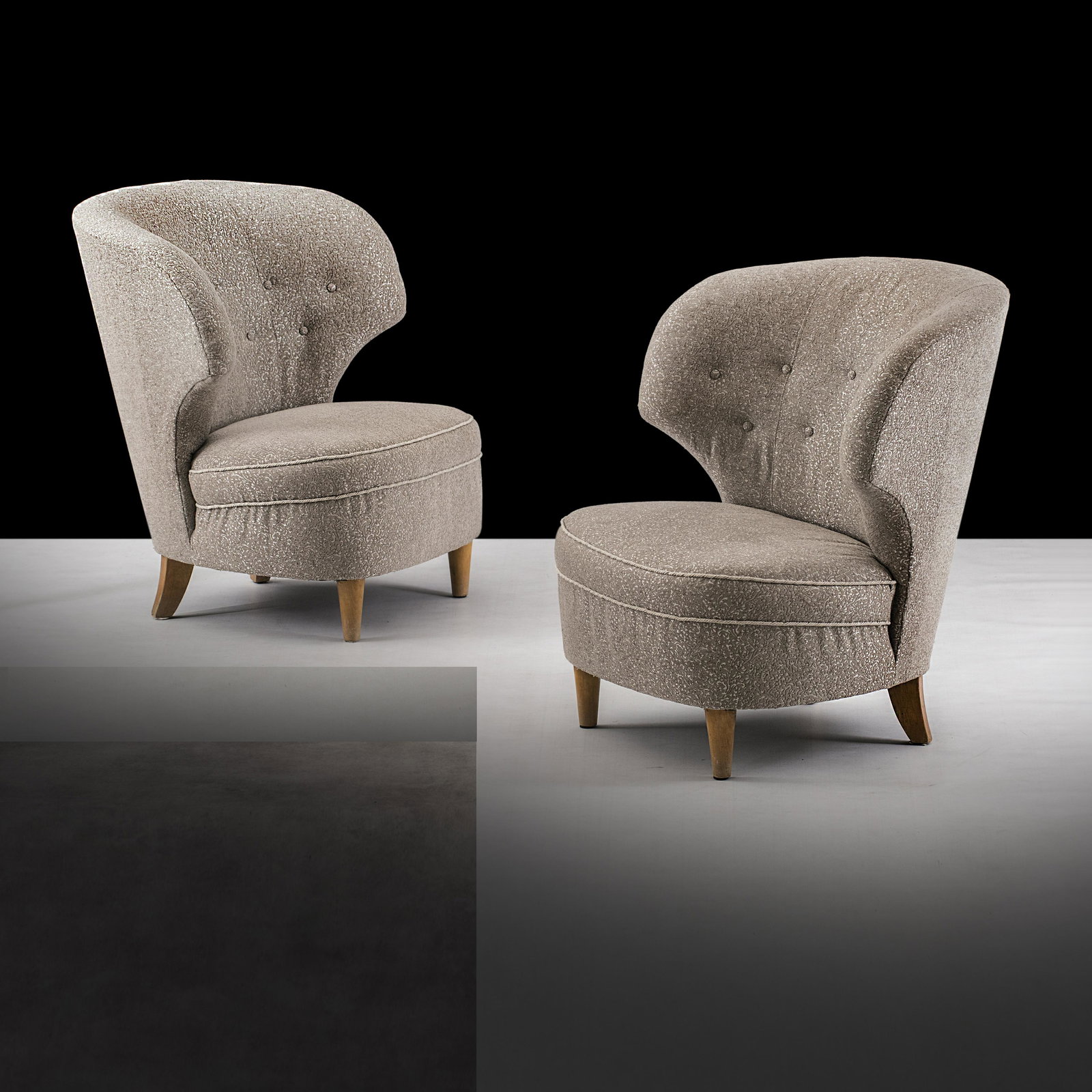 Carl-Johan Boman: Nice pair of chairs original designed by Sven Staaf for Almgreen&Slaaf, Carl-Johan Boman designed 1950Â´s., Nice condition, Fabric upholstery, wood, ,