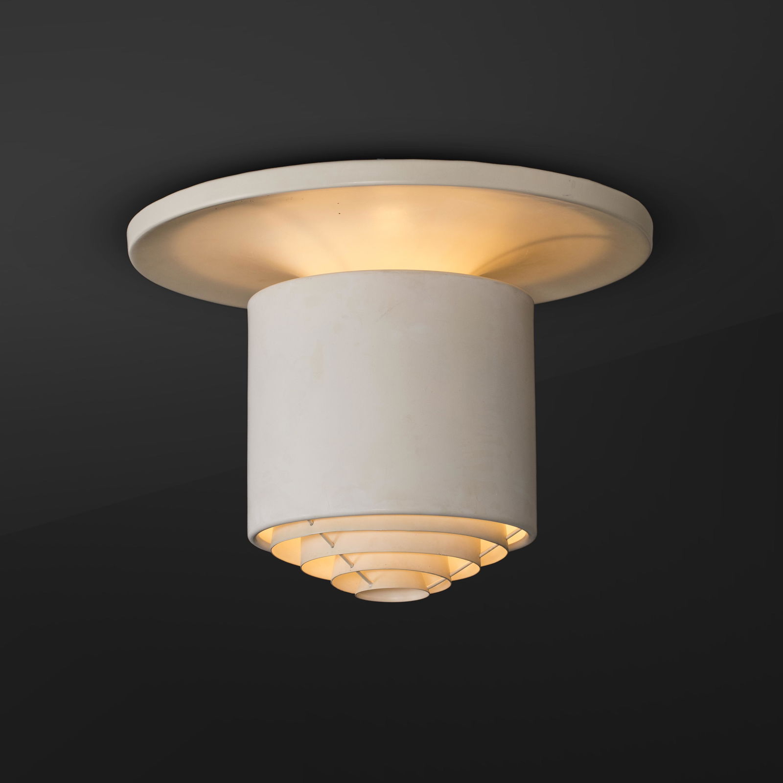 Alvar Aalto: Ceiling light model A624, designed by Alvar Aalto for ValaistustyÃ¶.. Height: 27cm, diameter: 24 and 45cm. Signed - ValaistustyÃ¶ A624