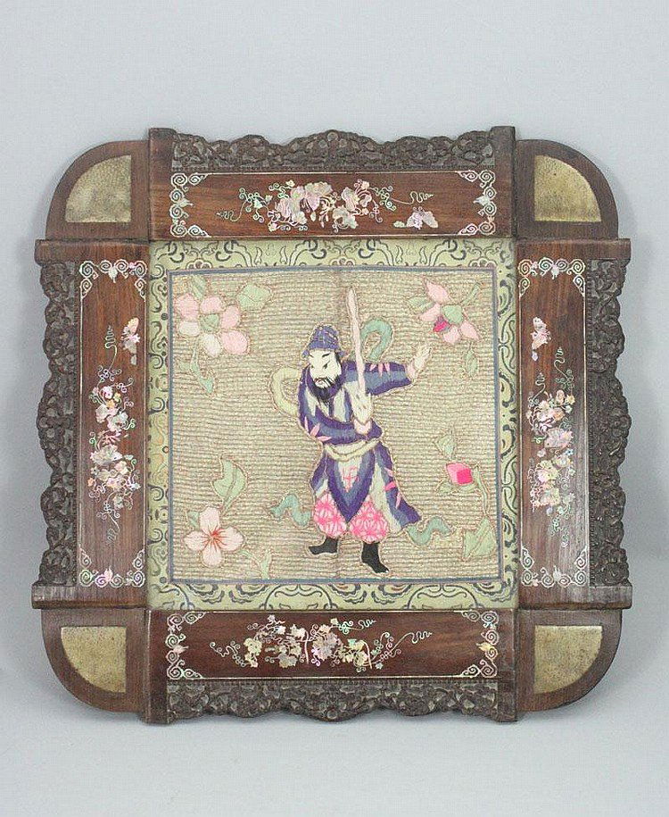 A Chinese wood carved screen with mother of pearl (1 of 8)