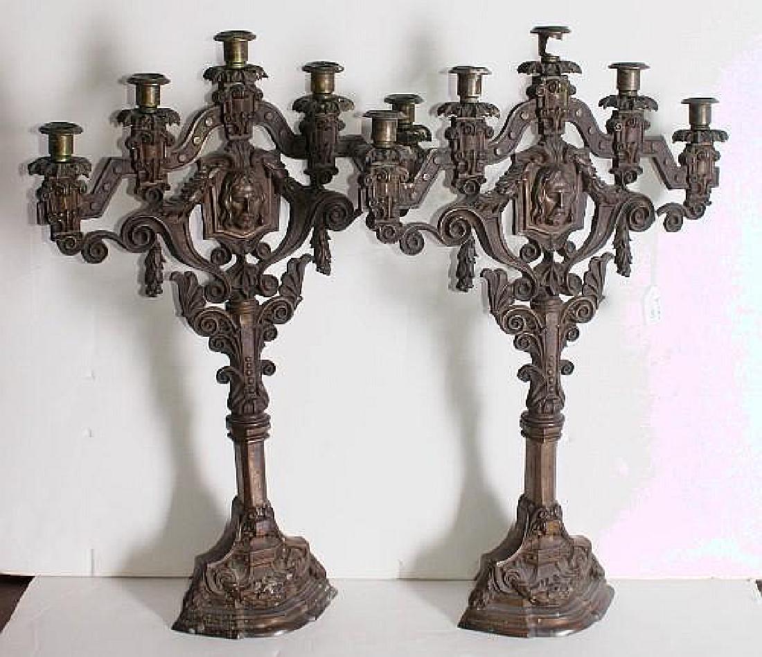 Pair of Continental bronze five-light alter candelabra, (1 of 2)