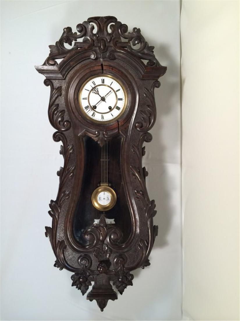 European hardwood carved wall clock. (1 of 9)
