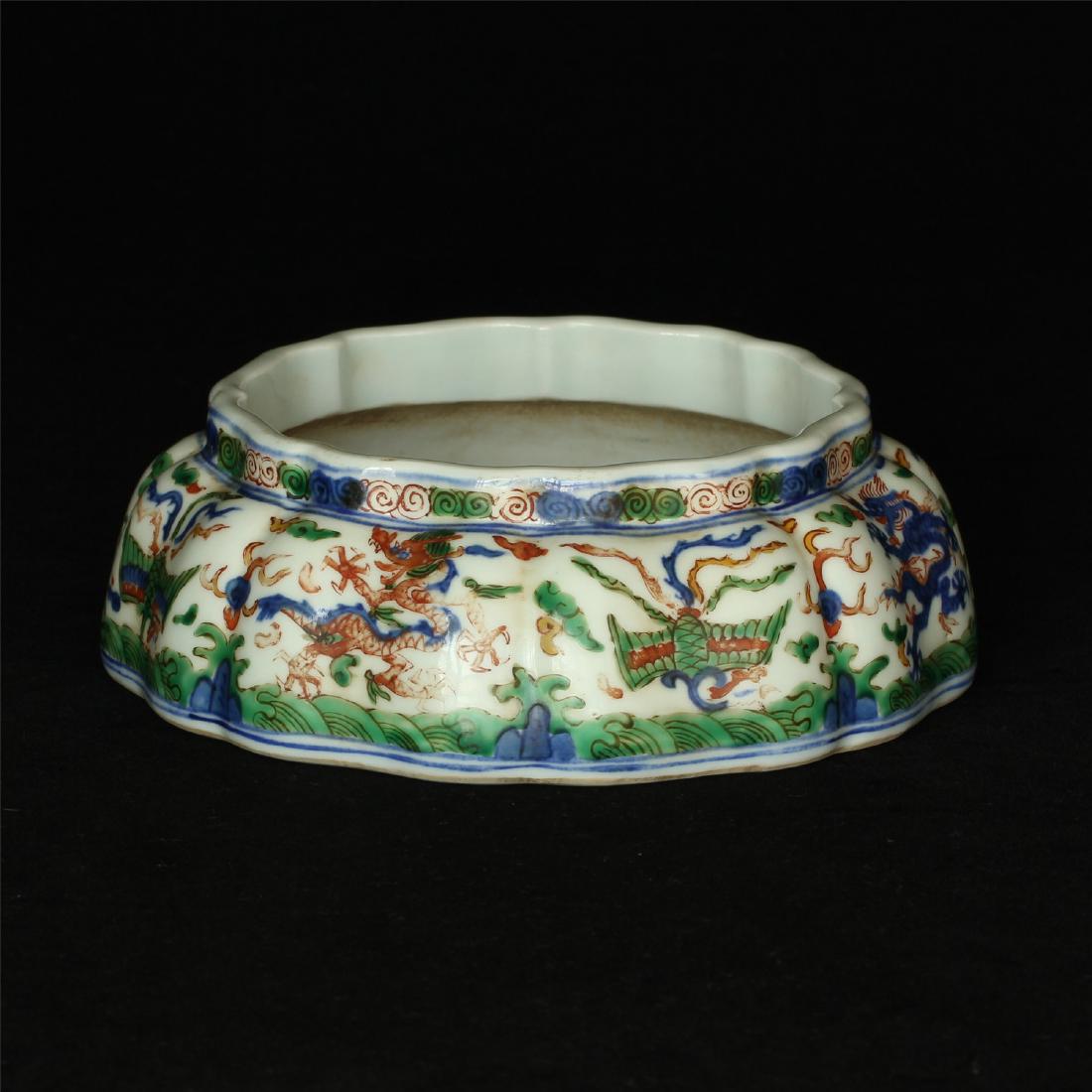 Blue and white & color porcelain brush washer of Ming: Blue and white & color porcelain brush washer of Ming Dynasty JiaJing mark. Measure(inch), Height: 2-1/4 , Diameter: 6-7/8 . * This lot has a confidential reserve price. The bidder who has submitted t