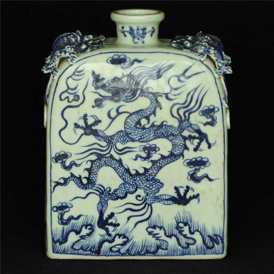 Chinese blue and white porcelain vase of Ming Dynasty.: Chinese blue and white porcelain vase of Ming Dynasty. Measure(inch), Height: 9, Length: 6-3/4 , Width: 3-3/4 . Click Here for Higher Quality Images