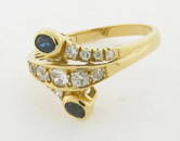 Beautiful Sapphires Diamonds 18K Gold Ring Double Snake