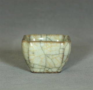 A Chinese Ge-Kiln Brush Washer Southern Song Dynasty.: A Chinese Ge-Kiln Brush Washer Southern Song Dynasty. Measure(inch), Height: 1-5/8, Length: 2-3/8 , Width: 2-3/8 . Provenance: Estate Consignment of Japanese tea ceremony clan, Torrance. Click Here fo